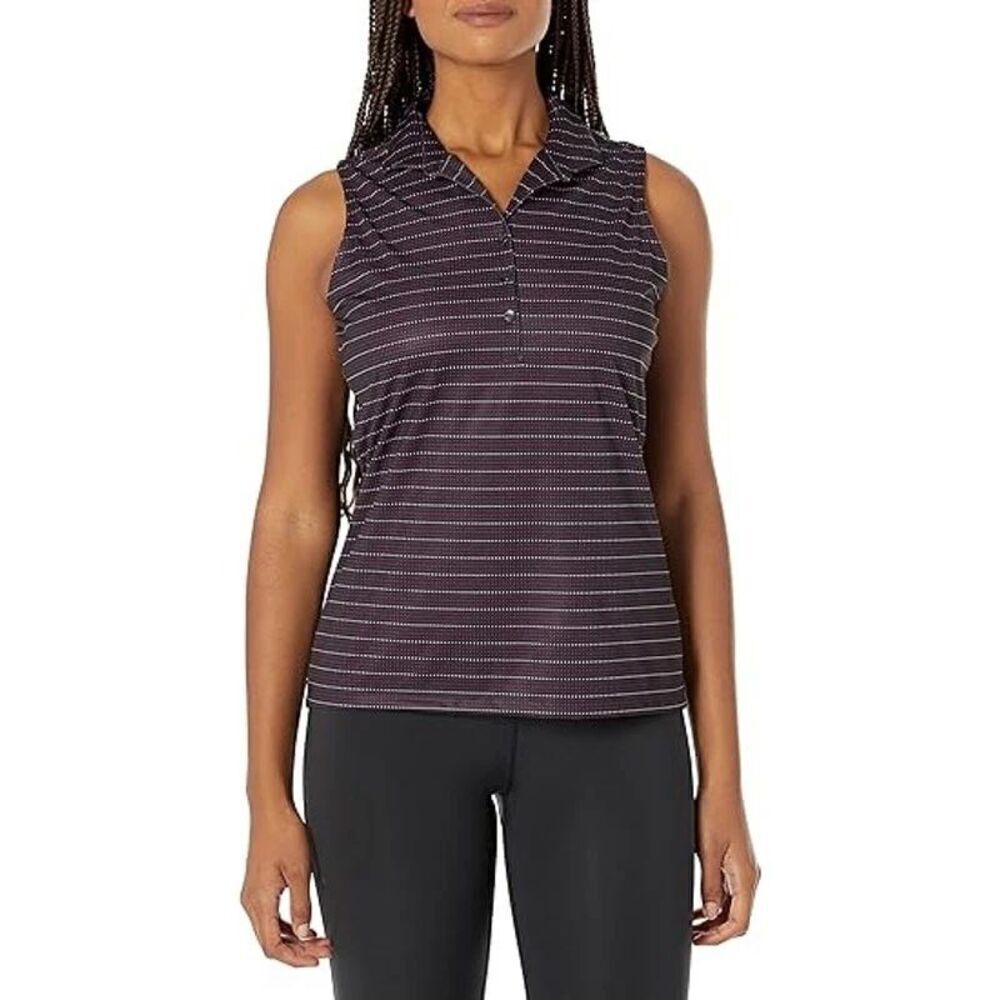 Greg Norman Polo Womens Medium Dotted Stripe Sleeveless Button Knit Black Golf